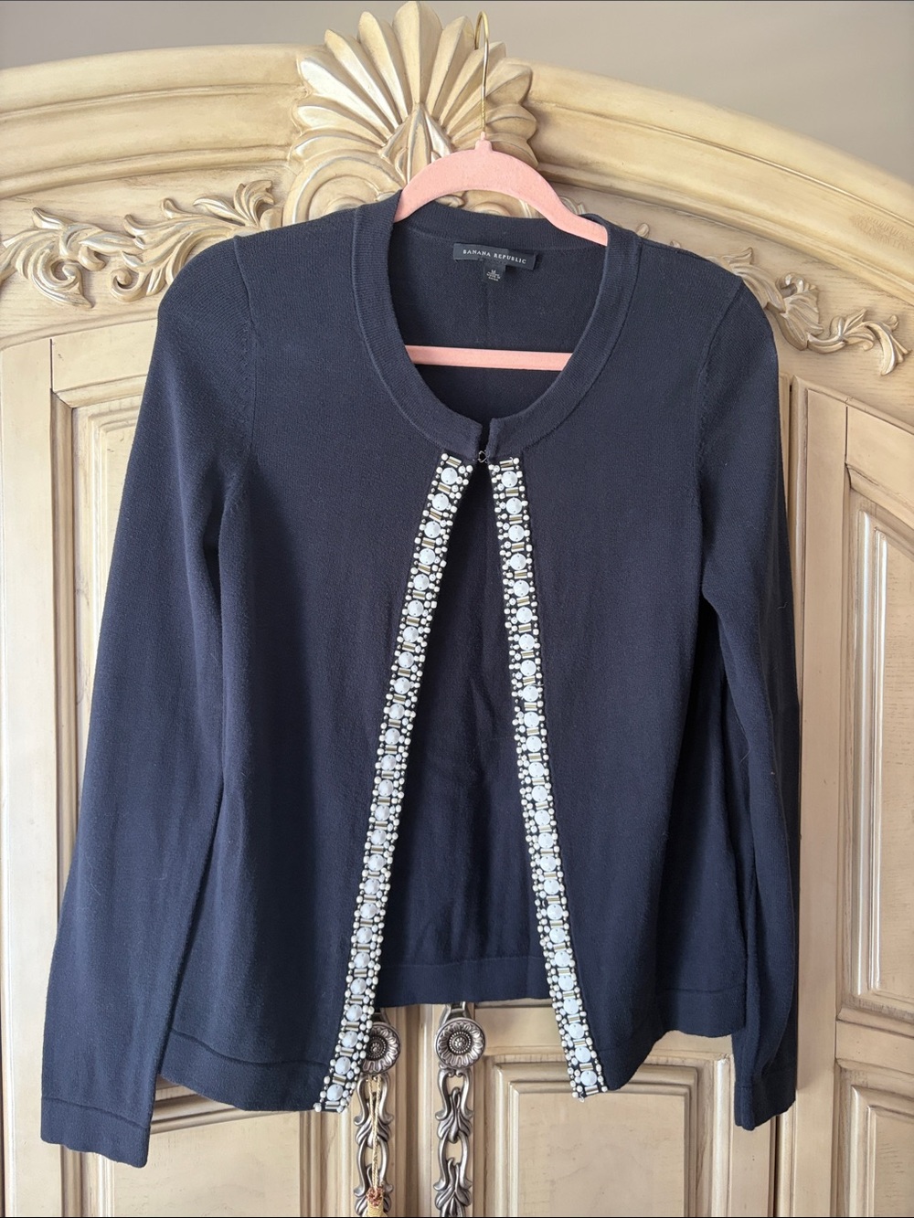 Banana Republic Black Cardigan with Pearl & Crystal Trim